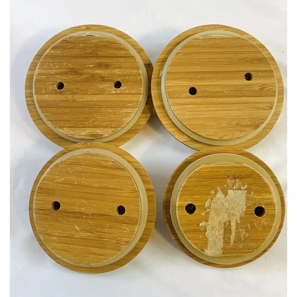 Vtg MCM Wood Bamboo Canister Set Plastic Lined - Set of 4